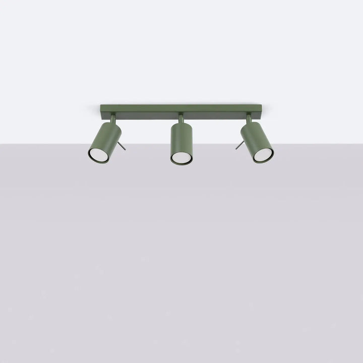 Luminaire plafonnier ring 3l vert olive avec trois spots cylindriques pour un éclairage flexible minimalisme moderne