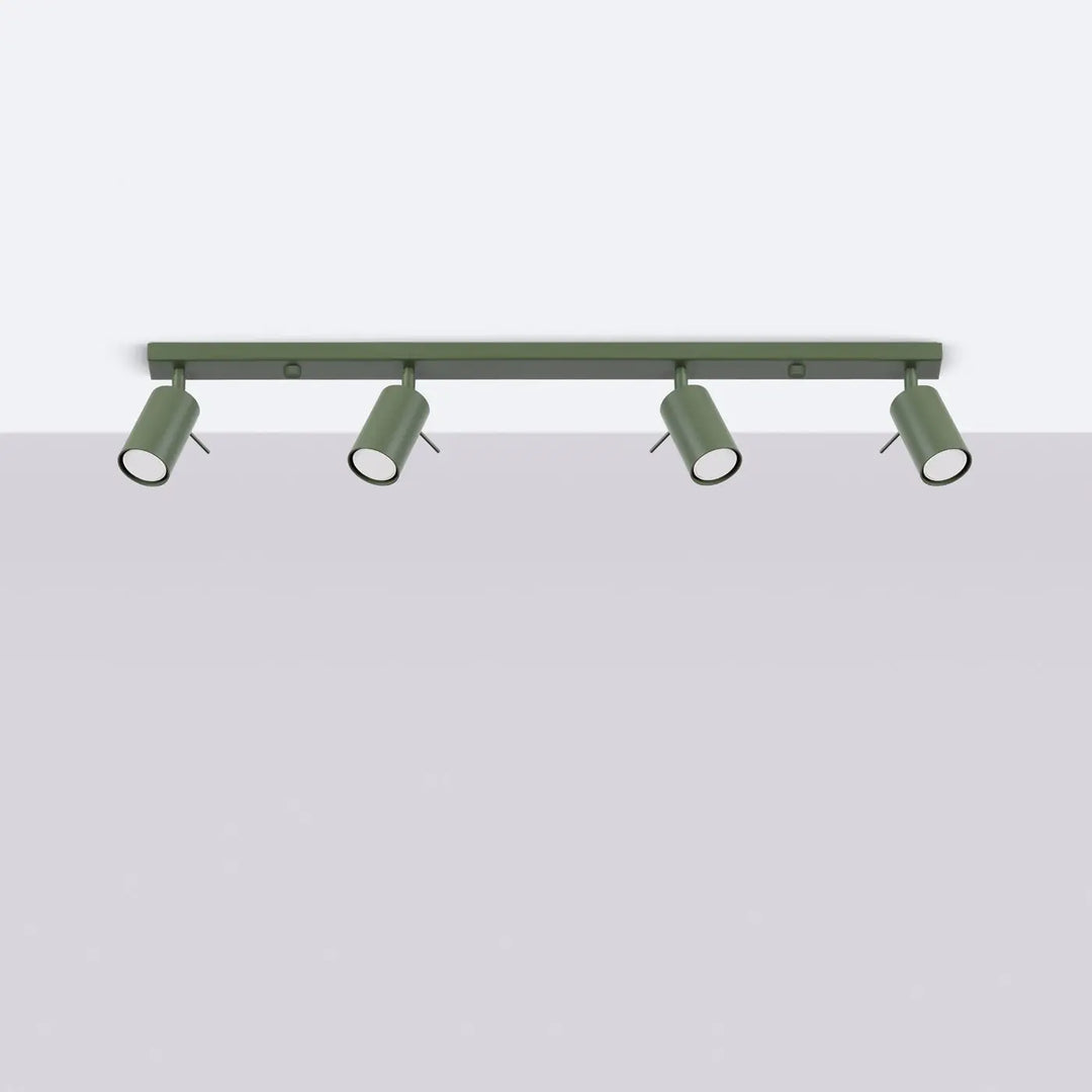 Luminaire plafonnier ring 4l vert olive en métal avec quatre spots ajustables pour éclairage flexible lampe ring vert olive