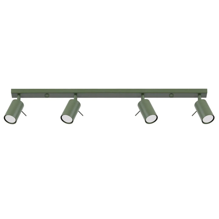 Luminaire plafonnier ring 4l en vert olive avec quatre spots réglables en métal pour un éclairage flexible