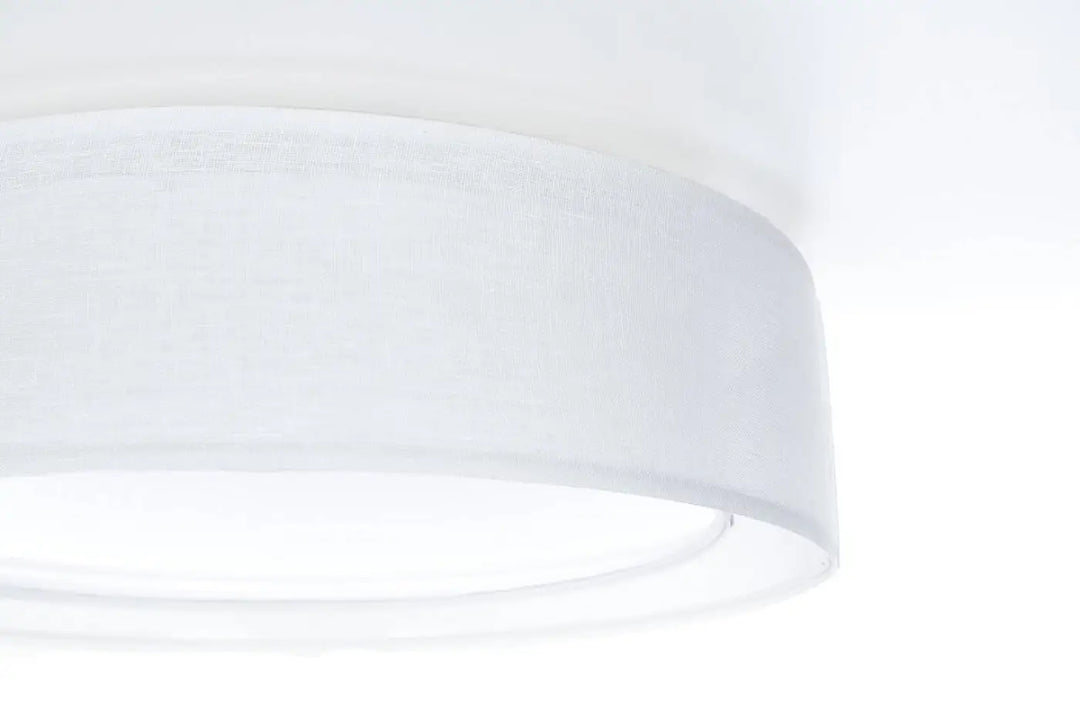 Plafonnier rond blanc luminaire plafonnier PURO avec abat-jour cylindrique en tissu texturé blanc