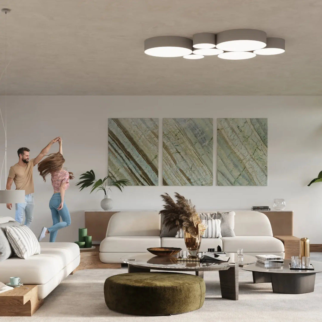Luminaire plafonnier gris en forme de nuage avec éclairage polyvalent et design rond à forme riche arena