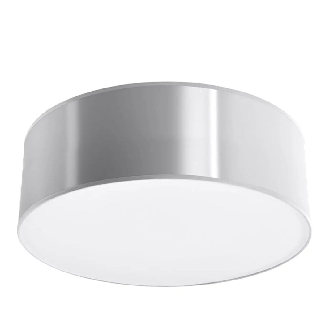 Plafonnier rond arena gris avec cadre métallique argenté sleek et diffuseur blanc pour éclairage polyvalent forme riche