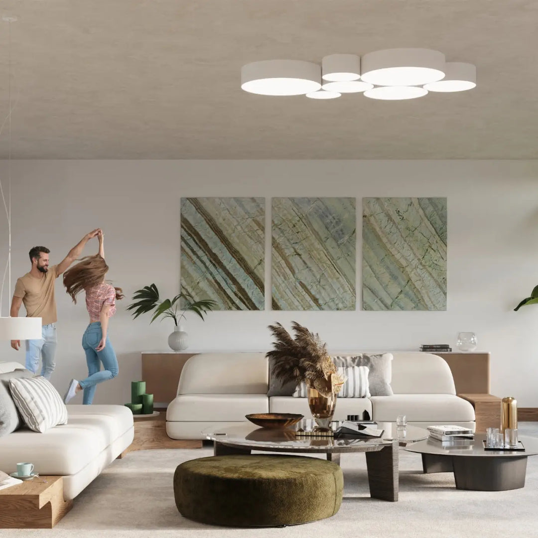 Plafonnier rond blanc arena 55 en forme riche avec éclairage polyvalent moderne en forme de nuage