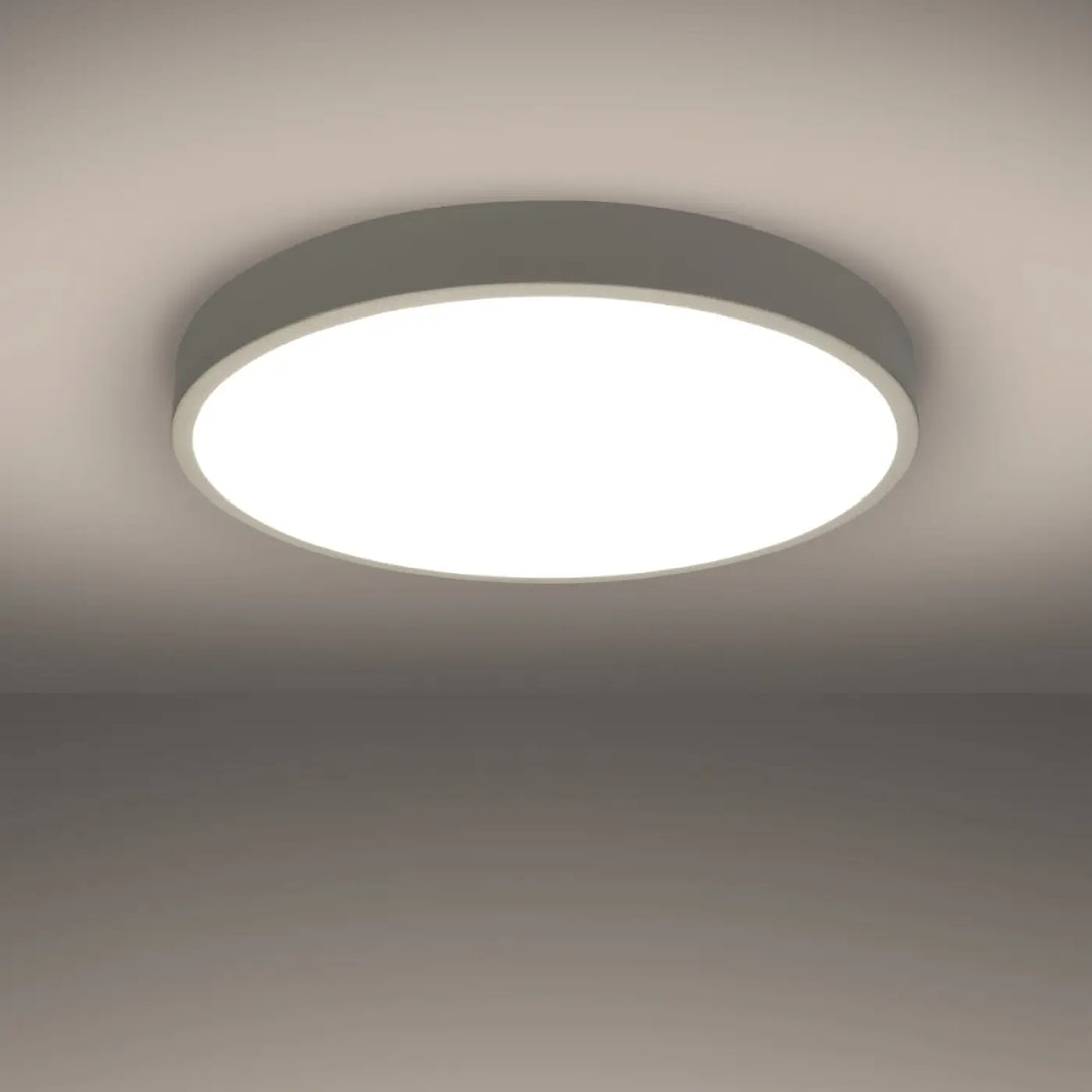 Luminaire plafonnier onyx 60 blanc led 3000k avec diffuseur blanc et cadre métallique gris pour plafond rond sans poussière s’accumule