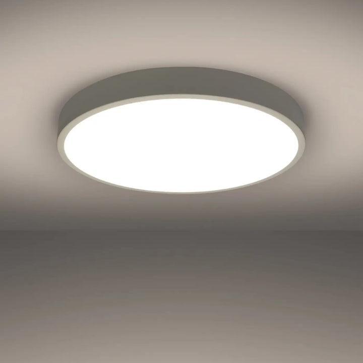 Luminaire plafonnier onyx 60 blanc led 3000k avec diffuseur blanc et cadre métallique gris pour plafond rond sans poussière s’accumule