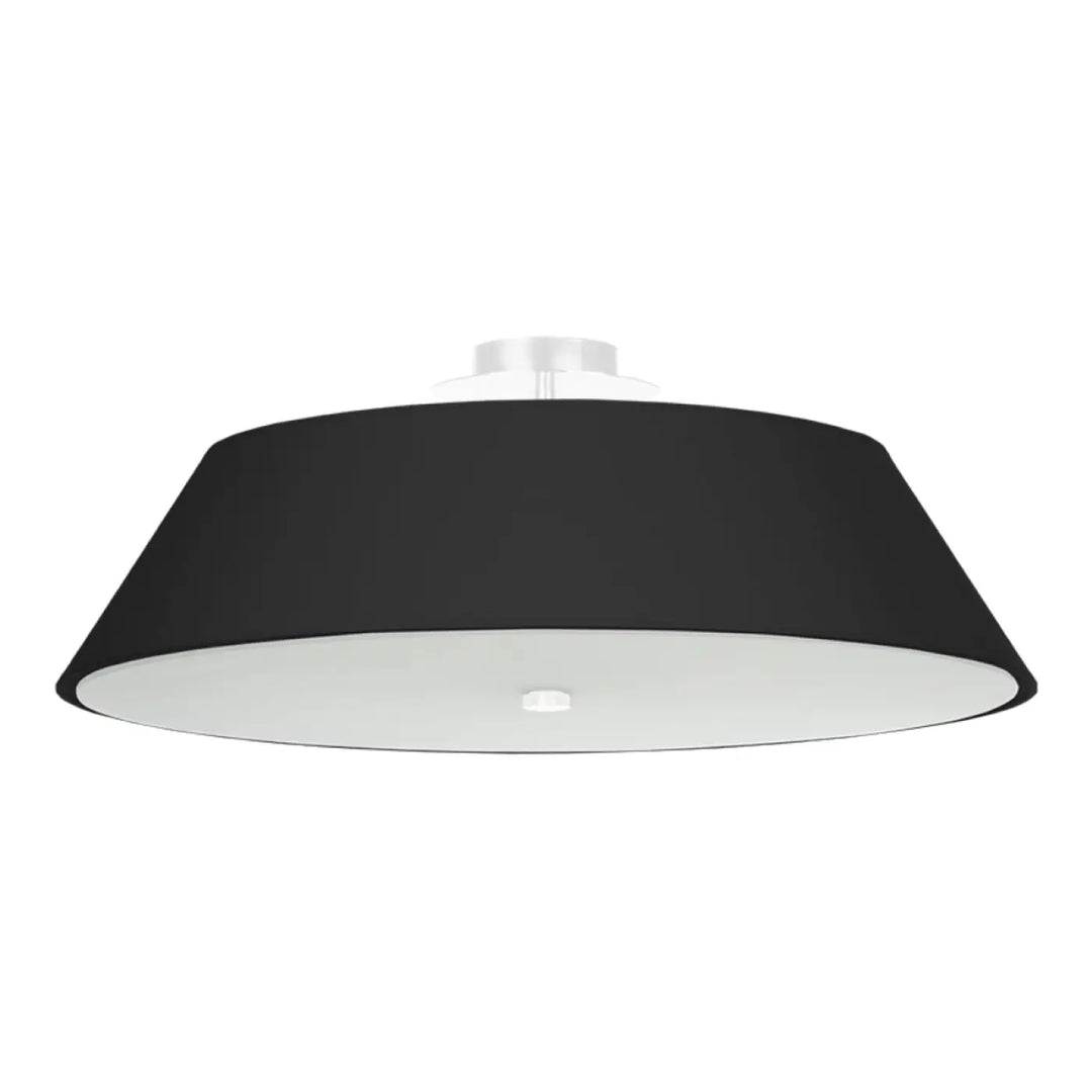Plafonnier vega 60 noir avec abat-jour en tissu noir intérieur blanc et fixation métallique pour éclairage discret en chambre à coucher