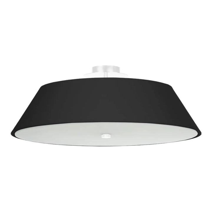 Plafonnier vega 60 noir avec abat-jour en tissu noir intérieur blanc et fixation métallique pour éclairage discret en chambre à coucher