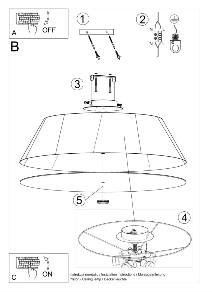 Plafonnier vega 60 noir avec finitions métalliques et abat-jours circulaires pour un éclairage discret en chambre à coucher