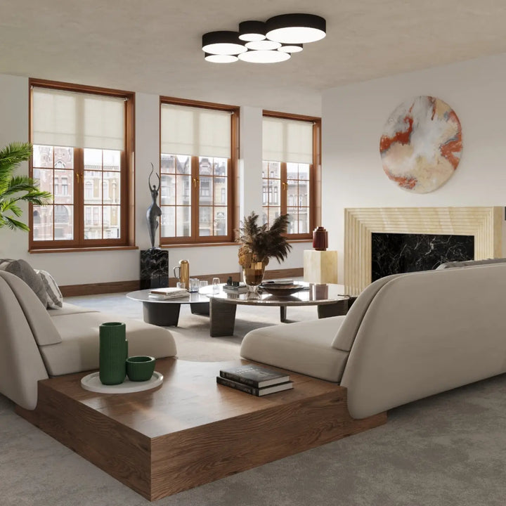 Luminaire plafonnier arena noir avec éclairage polyvalent et forme riche pour un plafonnier rond moderne