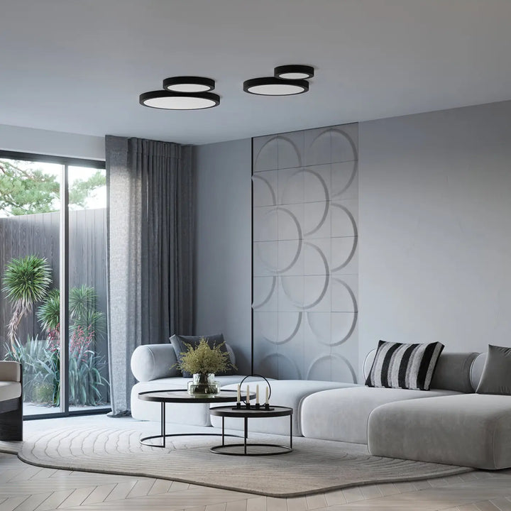 Luminaire plafonnier onyx 60 noir led 3000k avec design minimaliste et plafond rond pour une recherche d’un éclairage aux couleurs intemporelles