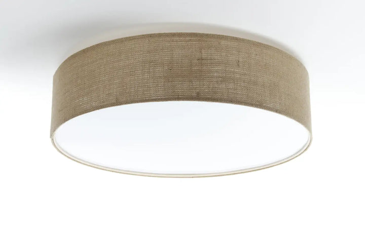 Luminaire plafonnier boho elegant taupe avec finition lin beige et diffuseur interne blanc cylindrique