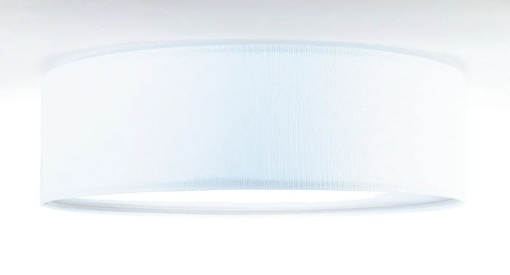 Luminaire plafonnier rond en tissu blanc avec abat-jour cylindrique texturé subtil mesh blanc