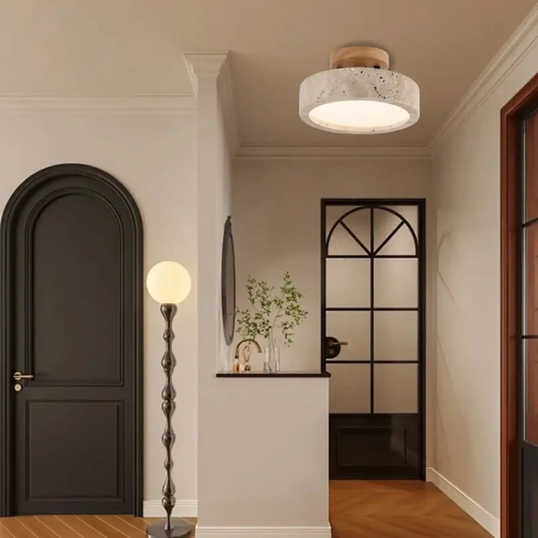 Luminaire plafonnier rond en travertin style minimaliste et moderne