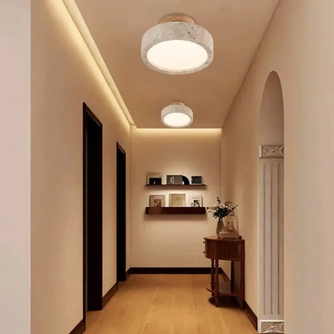 Luminaire plafonnier rond en travertin style minimaliste et moderne