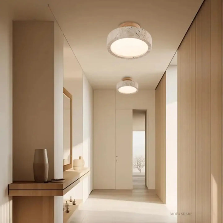 Luminaire plafonnier rond en travertin style minimaliste et moderne