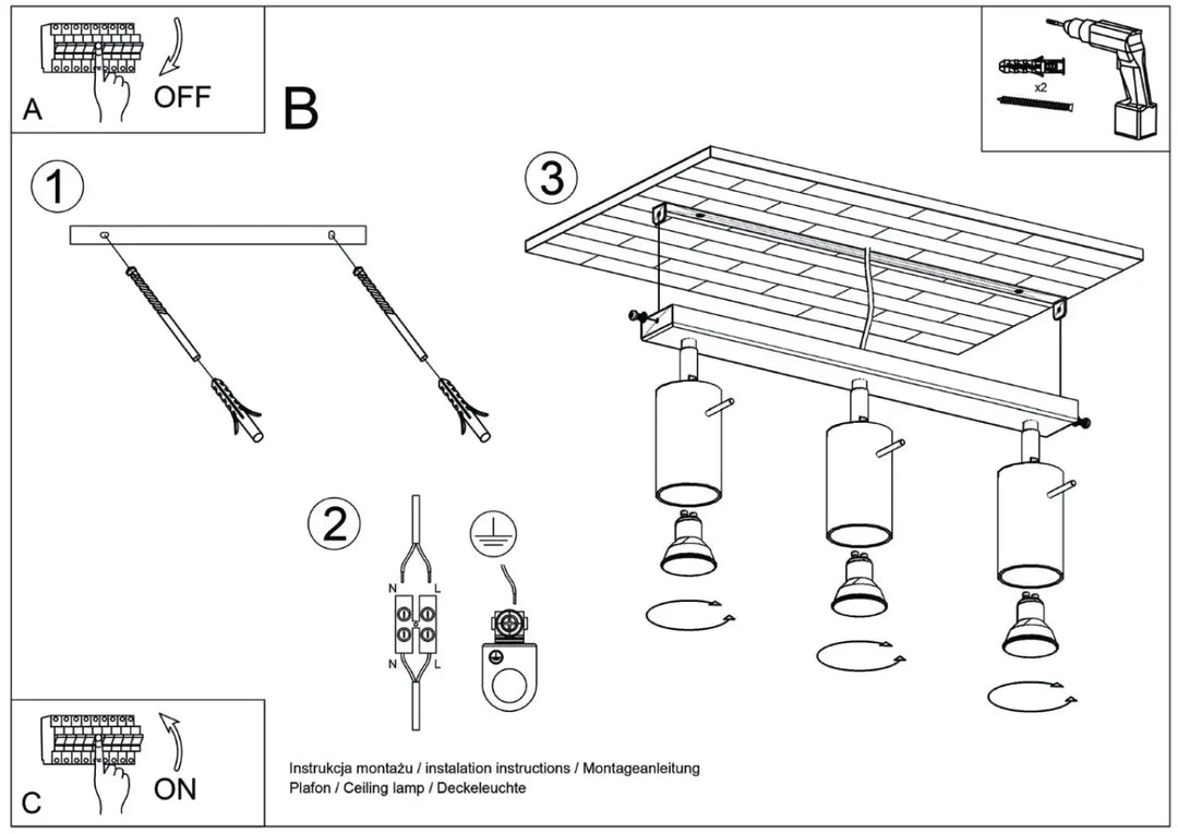 Diagramme dassemblage dune lampe ring rouge ochra avec trois luminaires cylindriques et éclairage flexible moderne