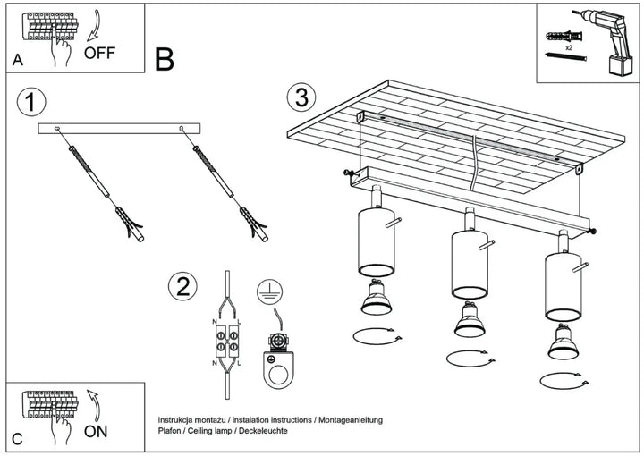 Diagramme dassemblage dune lampe ring rouge ochra avec trois luminaires cylindriques et éclairage flexible moderne