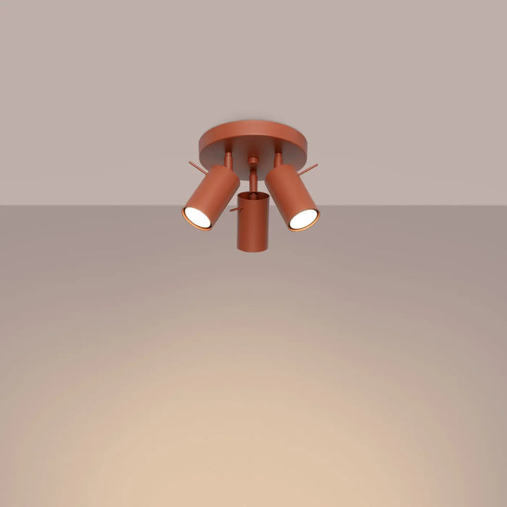 Luminaire plafonnier ring 3p en cuivre avec trois têtes cylindriques réglables pour un éclairage flexible minimalisme moderne