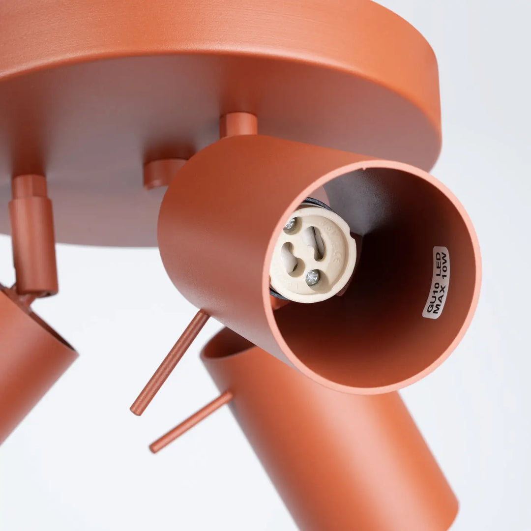 Luminaire plafonnier ring 3p rouge ochra en métal terracotta avec bras cylindriques pour un éclairage flexible minimalisme moderne