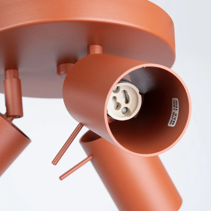 Luminaire plafonnier ring 3p rouge ochra en métal terracotta avec bras cylindriques pour un éclairage flexible minimalisme moderne