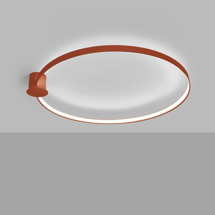 Luminaire plafonnier collection rio design moderne avec cadre cuivre mat et anneau led intégré rouge ocre 4000k
