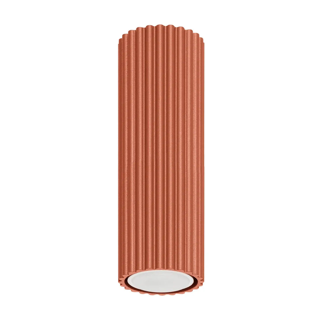 Plafonnier karbon allie cuivre avec ampoules gu10 interchangeables design minimaliste rouge ocre et rainures verticales