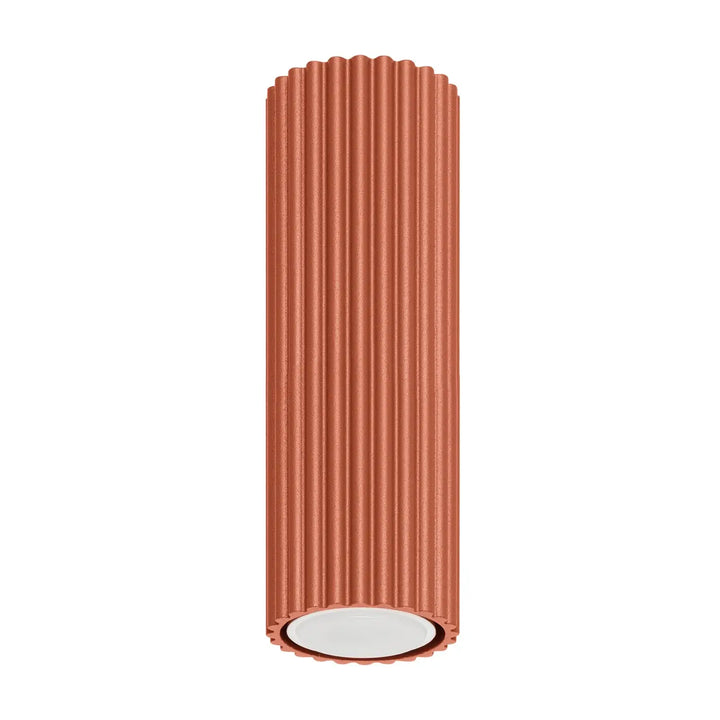 Plafonnier karbon allie cuivre avec ampoules gu10 interchangeables design minimaliste rouge ocre et rainures verticales