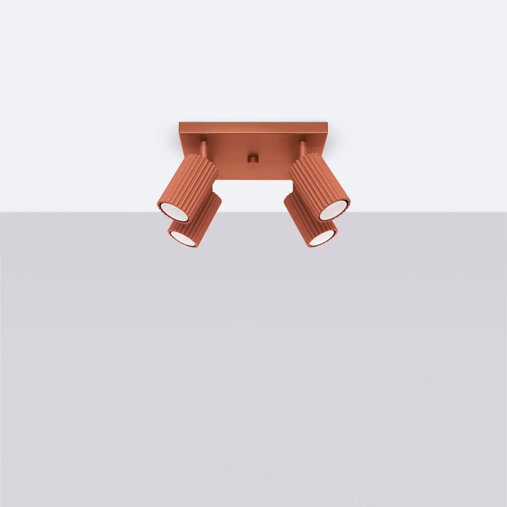 Plafonnier karbon 4 cuivre avec trois têtes cylindriques réglables et ampoules gu10 interchangeables design minimaliste