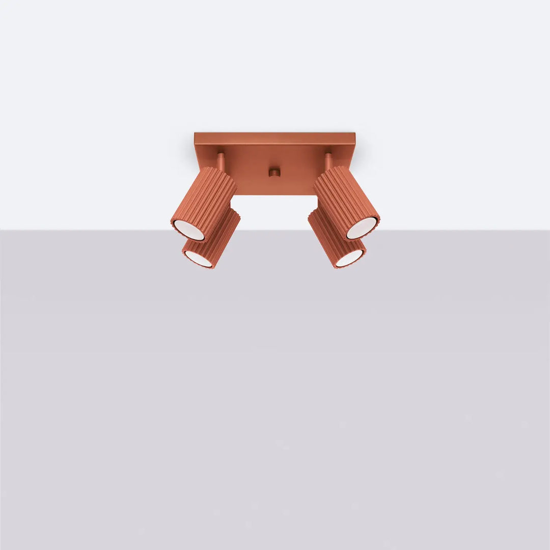 Plafonnier karbon 4 cuivre avec trois têtes cylindriques réglables et ampoules gu10 interchangeables design minimaliste