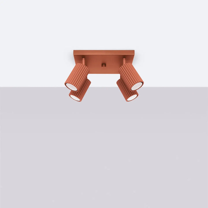Plafonnier karbon 4 cuivre avec trois têtes cylindriques réglables et ampoules gu10 interchangeables design minimaliste