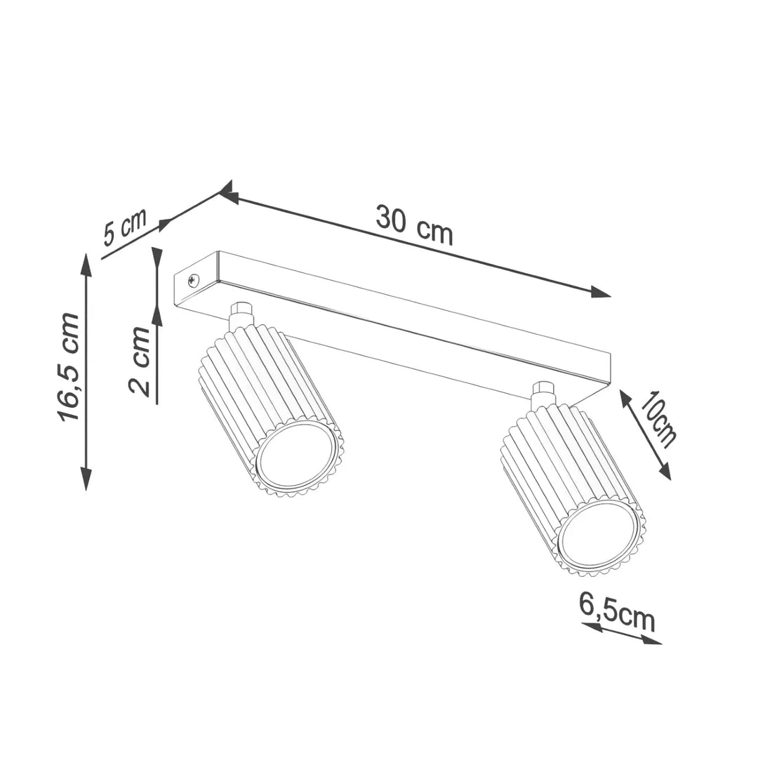 Plafonnier karbon allie design minimaliste avec deux têtes cylindriques rouges ocre et ampoules gu10 interchangeables