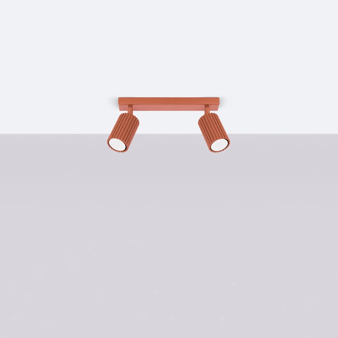 Plafonnier karbon allie design minimaliste double tête cuivre avec ampoules gu10 interchangeables et abat-jours cannelés