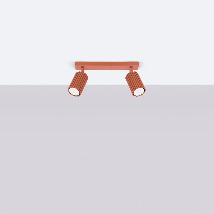 Plafonnier karbon allie design minimaliste double tête cuivre avec ampoules gu10 interchangeables et abat-jours cannelés