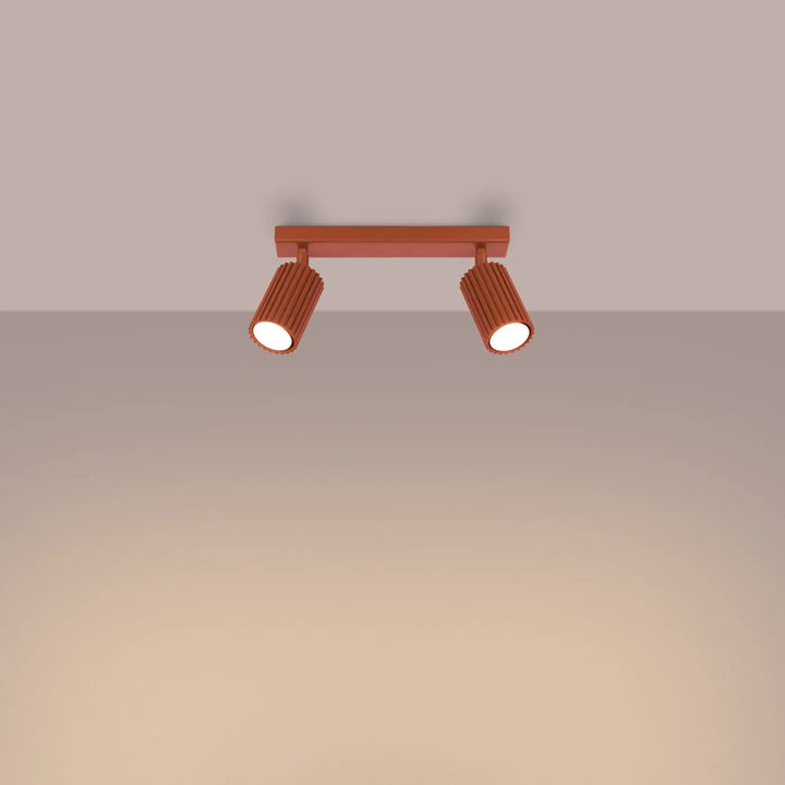 Plafonnier karbon allie design minimaliste en cuivre avec deux ampoules gu10 interchangeables ribbées