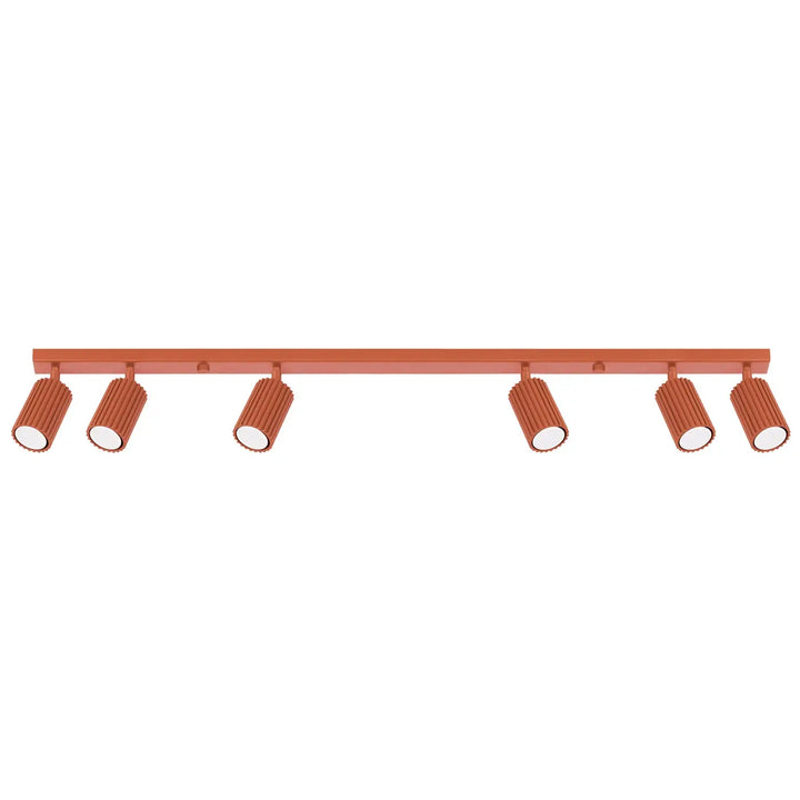 Plafonnier karbon cuivre avec six spots cylindriques rainurés et ampoules gu10 interchangeables design minimaliste