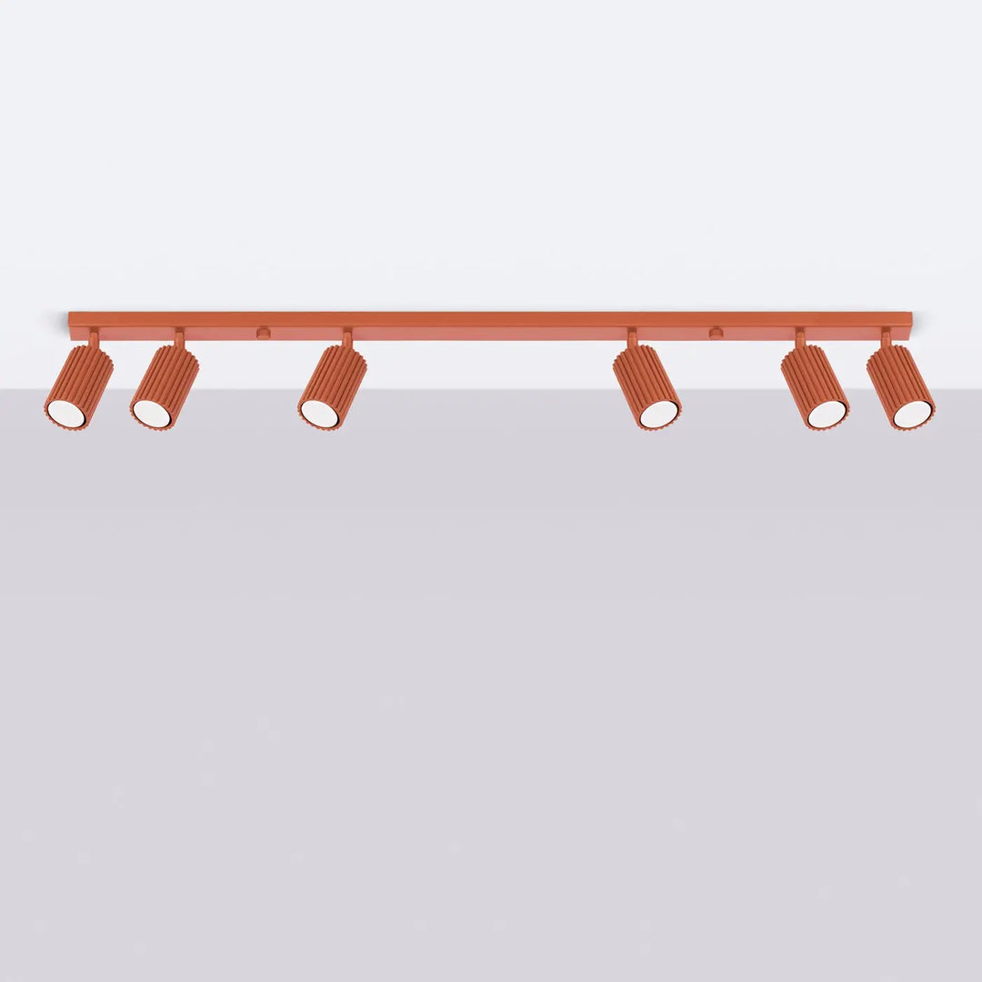 Plafonnier karbon cuivre avec six ampoules gu10 interchangeables design minimaliste en métal rouge ocre