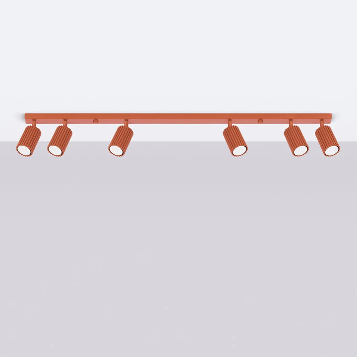 Plafonnier karbon cuivre avec six ampoules gu10 interchangeables design minimaliste en métal rouge ocre
