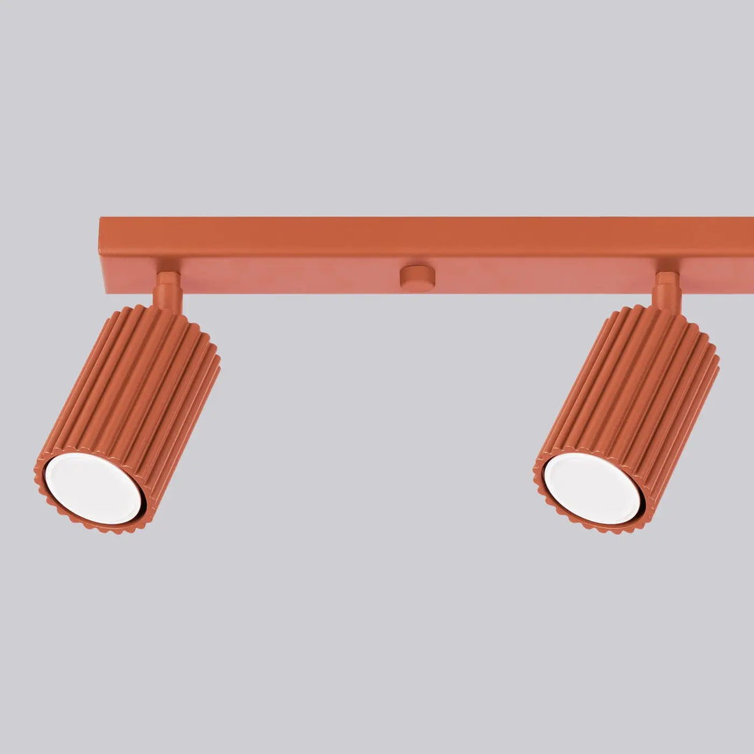 Plafonnier karbon allie cuivre avec deux spots cylindriques cannelés et ampoules gu10 interchangeables style minimalisme