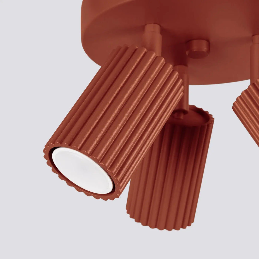 Coffret luminaire plafonnier karbon 3p couleur rouge ocre avec ampoules gu10 interchangeables design minimaliste cuivre