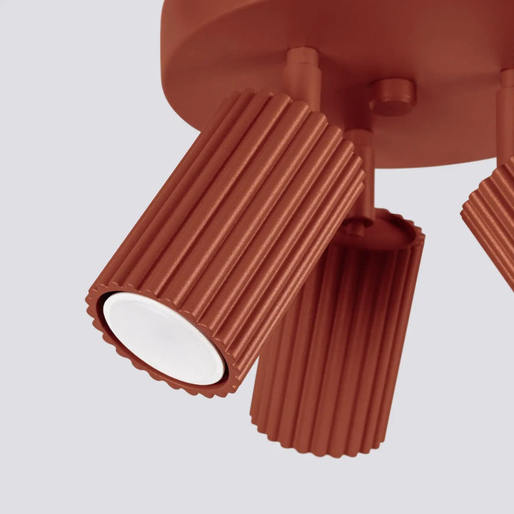 Coffret luminaire plafonnier karbon 3p couleur rouge ocre avec ampoules gu10 interchangeables design minimaliste cuivre