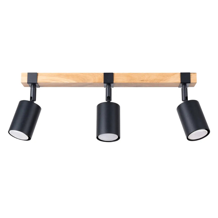 Luminaire plafonnier fager 3 noir avec abat-jours orientables et boîtier moderne en bois clair
