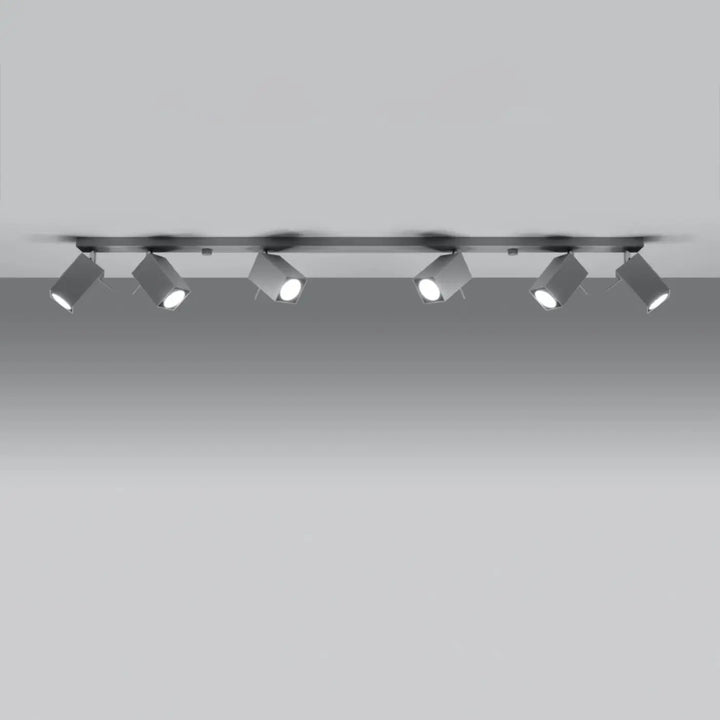 Plafonnier moderne merida 6l gris en métal noir avec cinq spots merida ajustables pour diriger précisément la lumière