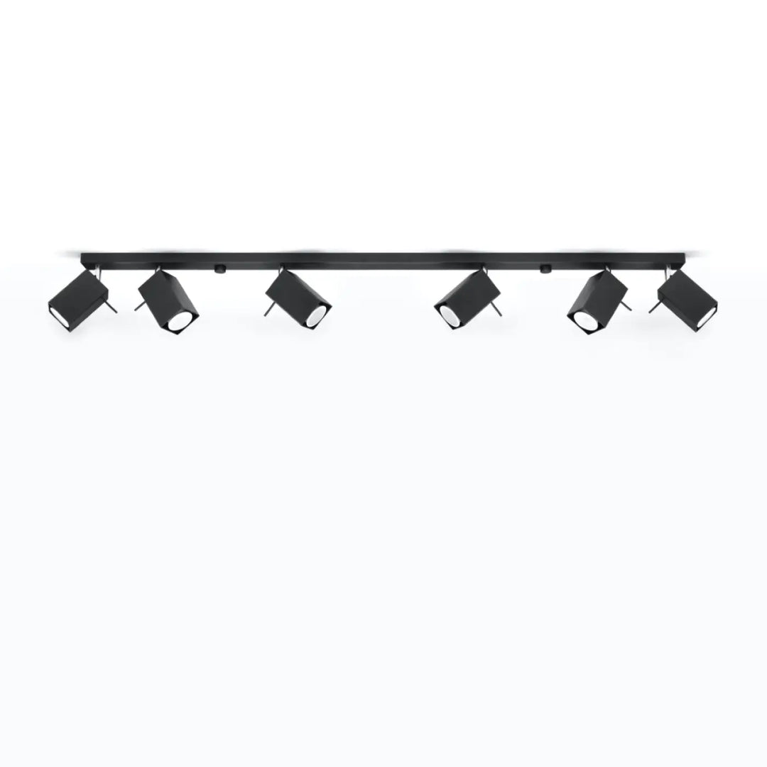 Plafonnier moderne merida noir mat avec six spots merida ajustables pour diriger précisément la lumière