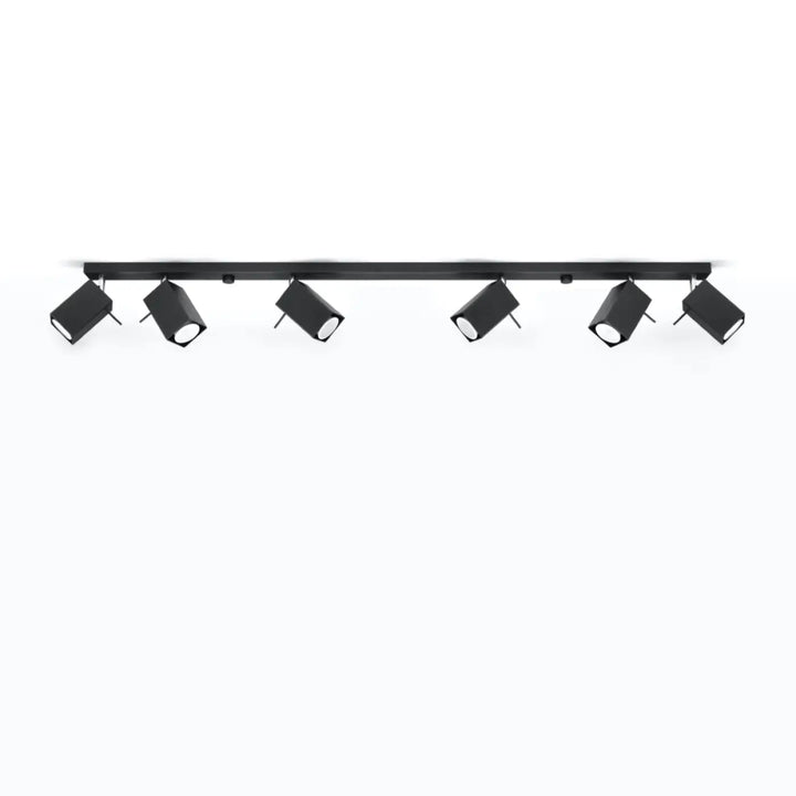 Plafonnier moderne merida noir mat avec six spots merida ajustables pour diriger précisément la lumière