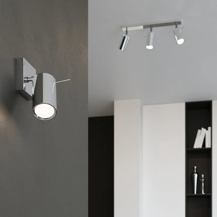 Luminaire plafonnier ring 2 chrome avec spot mural cylindrique et bras ajustable que pouvez facilement installer