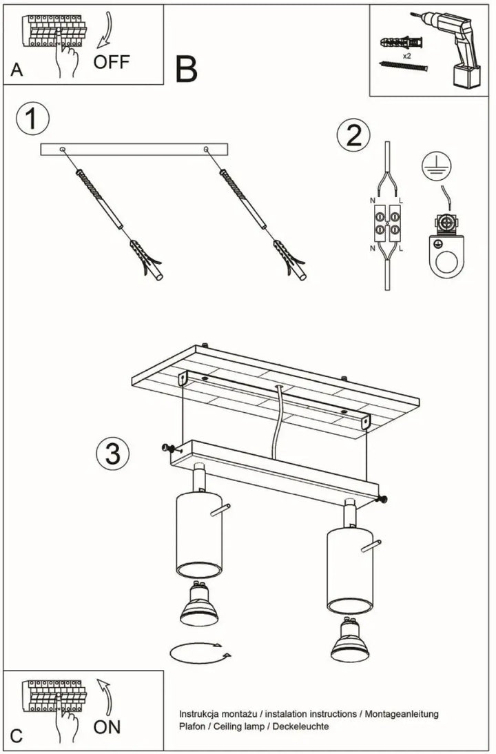 Luminaire plafonnier ring 2 chrome avec deux abat-jour cylindriques en métal design industriel que vous pouvez facilement installer