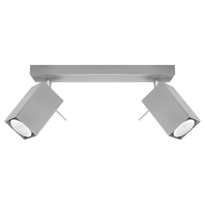 Plafonnier moderne merida 2 gris en métal argenté avec deux spots disposés et bras ajustables pour diriger précisément