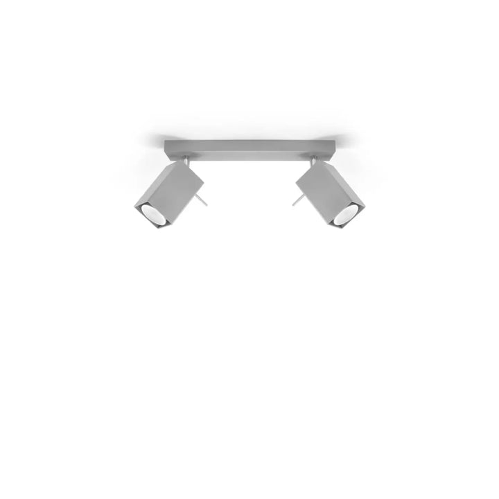Plafonnier moderne merida gris en métal argenté avec deux spots disposés et têtes rectangulaires réglables pour diriger précisément
