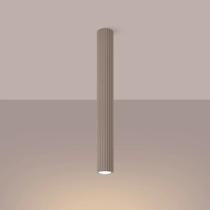 Luminaire plafonnier karbon 60 taupe en cylindre beige côtelé avec ampoules gu10 interchangeables et design minimaliste