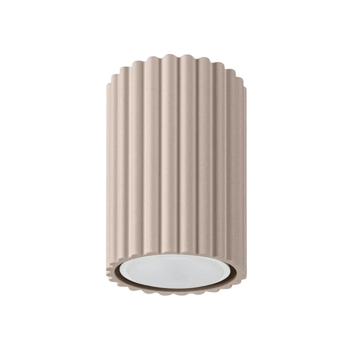 Plafonnier karbon allie beige cylindrique avec rainures verticales et diffuseur en verre dépoli design minimaliste ampoules gu10 interchangeables